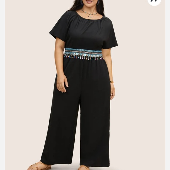 BloomChic Plus Size Boho Style Gathered Texture Batwing Sleeve Jumpsuit - Picture 5 of 5